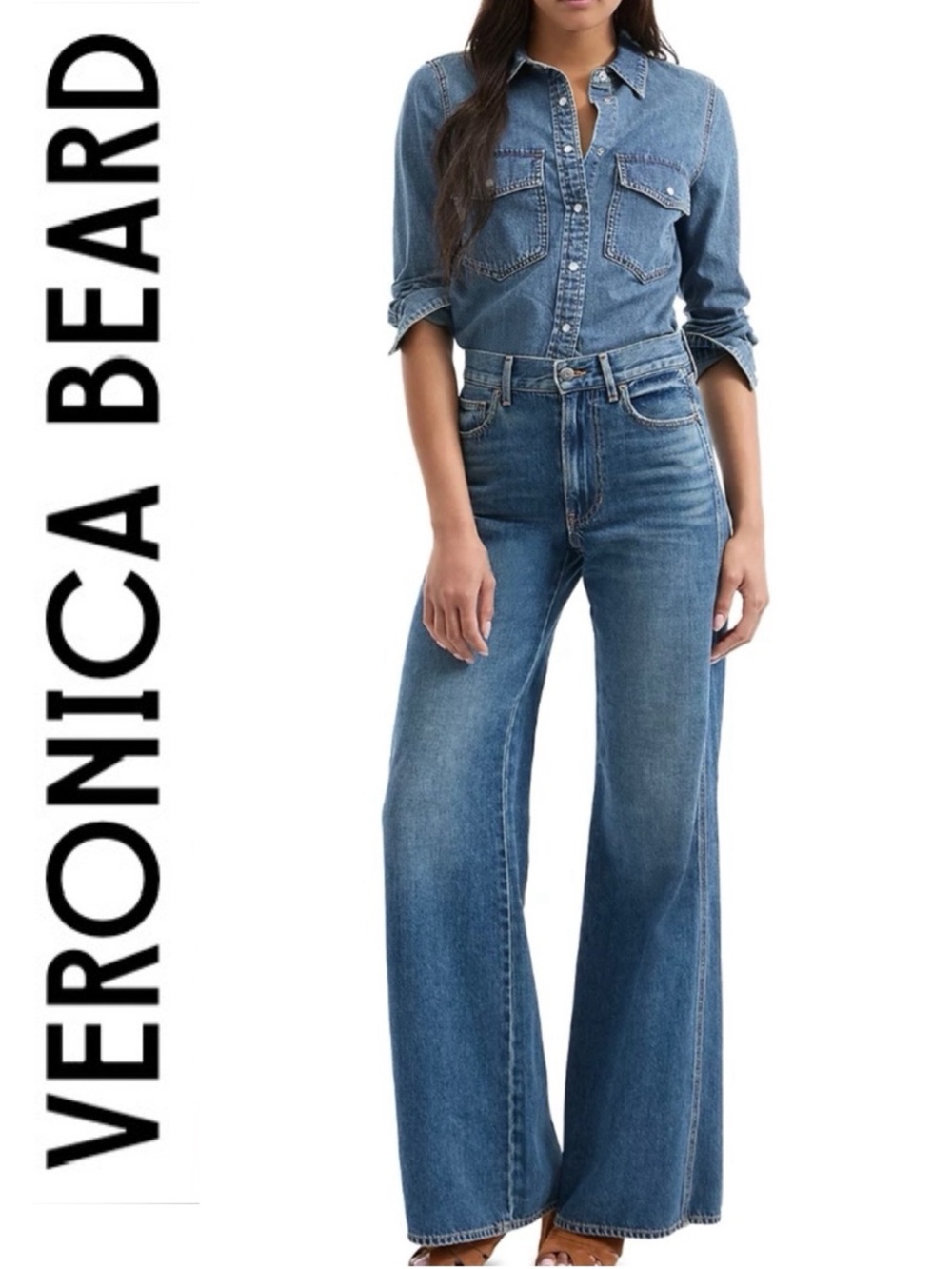 Veronica BEARD Kasey Wide-Leg Jeans Mid-Rise Jean City Stroll Blue 29 30 NEW